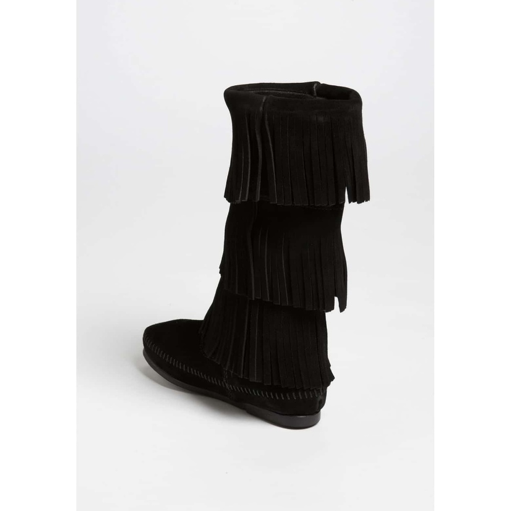 Minnetonka 3-Layer Fringe Boot Black Suede (7) Hi… - image 3